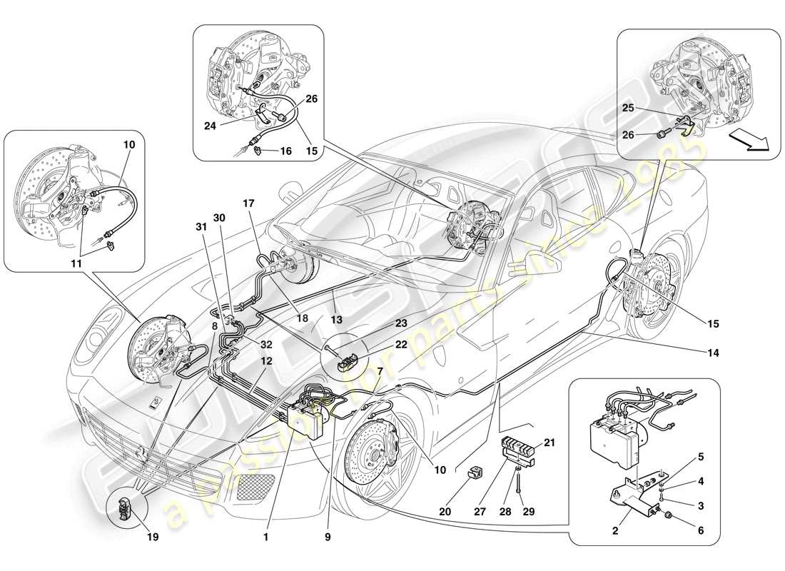 ferrari 599 gtb fiorano (usa) brake system diagrama de piezas