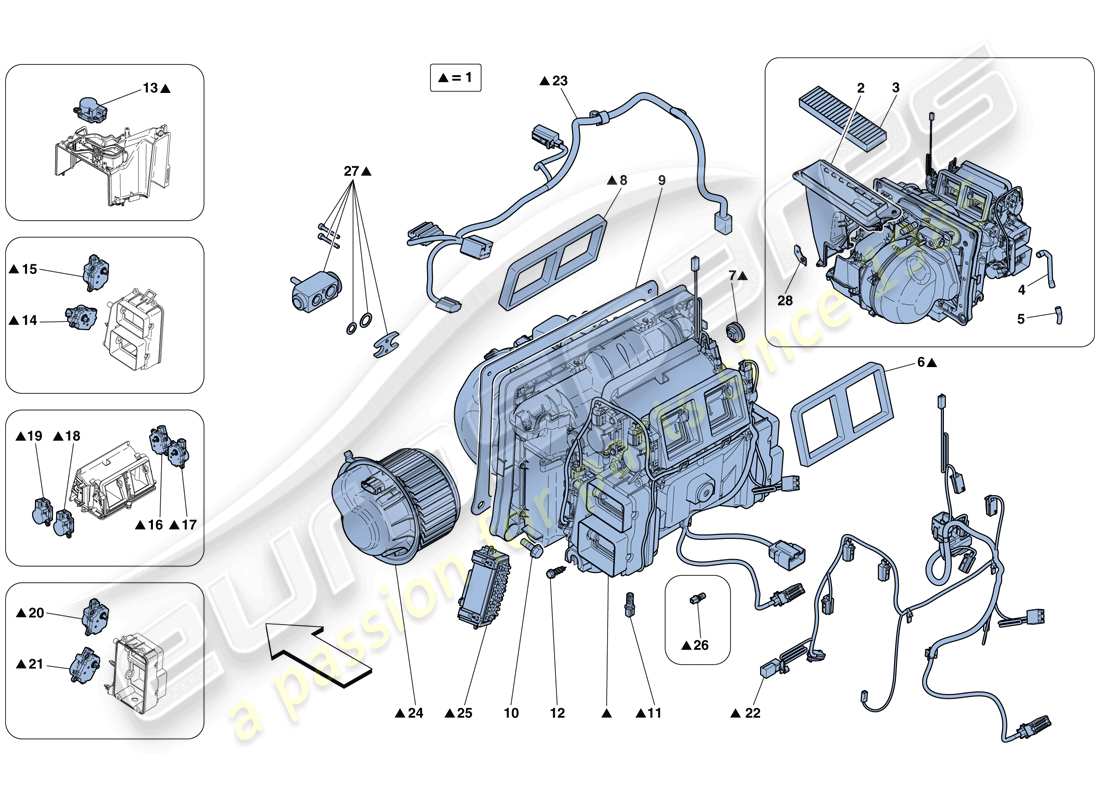 ferrari 488 spider (usa) diagrama de piezas de la unidad del evaporador