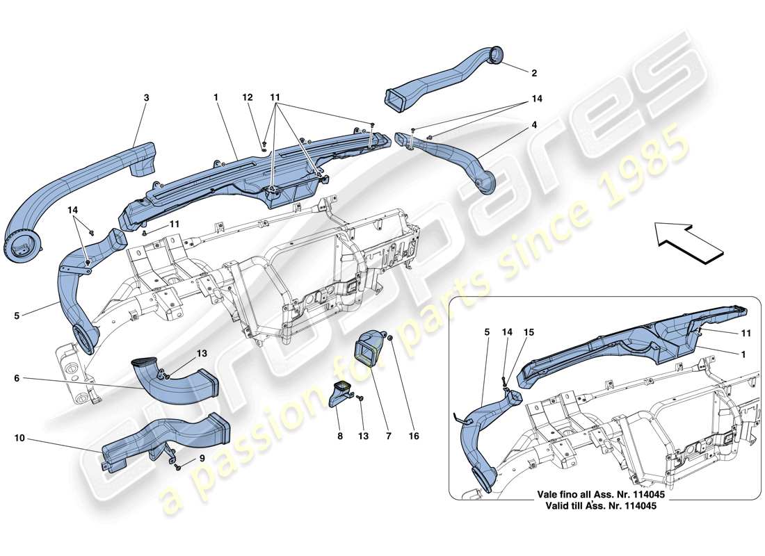 ferrari f12 berlinetta (rhd) conductos de aire del tablero diagrama de piezas