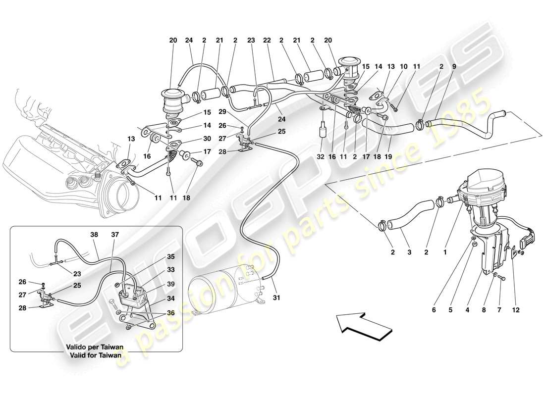 ferrari f430 scuderia spider 16m (rhd) sistema de aire secundario diagrama de piezas