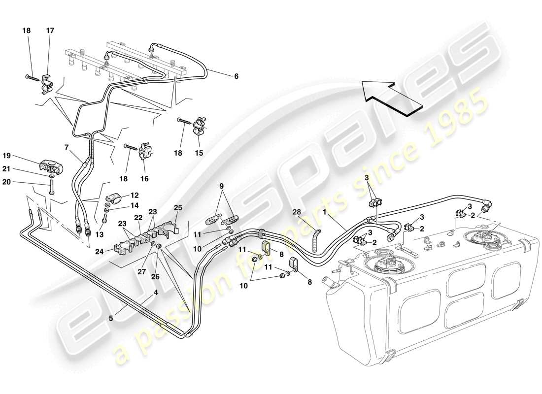 ferrari 612 scaglietti (rhd) diagrama de piezas del sistema de combustible
