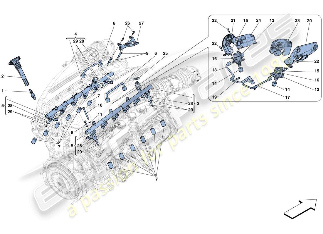 ferrari f12 tdf (rhd) inyección - sistema de encendido diagrama de partes