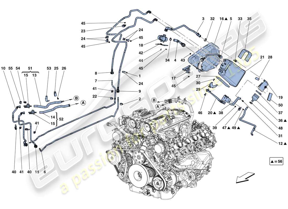 ferrari california t (rhd) sistema de control de emisiones evaporativas diagrama de piezas