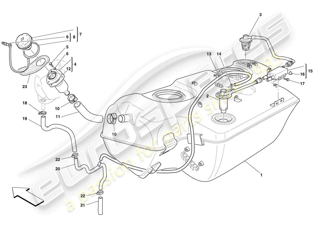 ferrari 599 gto (usa) fuel tank - filler neck and pipes diagrama de piezas