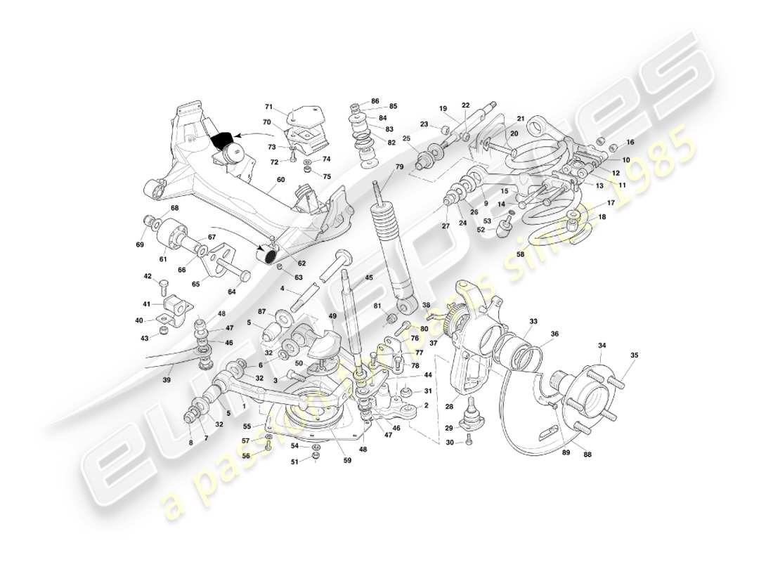 aston martin db7 vantage (2000) diagrama de piezas de la suspensión delantera