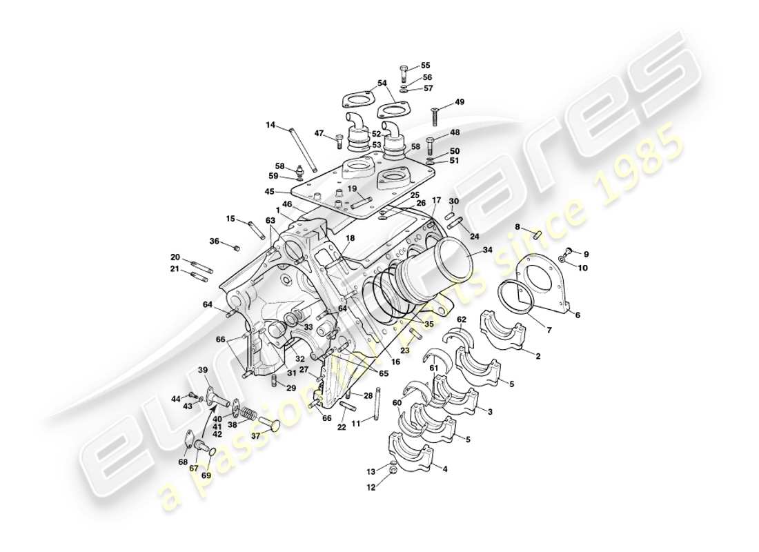 aston martin v8 coupe (2000) bloque cilíndrico diagrama de piezas