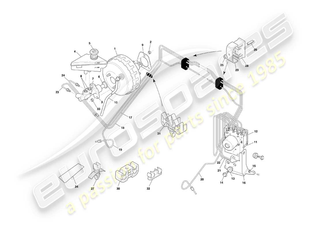 aston martin db7 vantage (2000) diagrama de piezas del modulador y servofreno