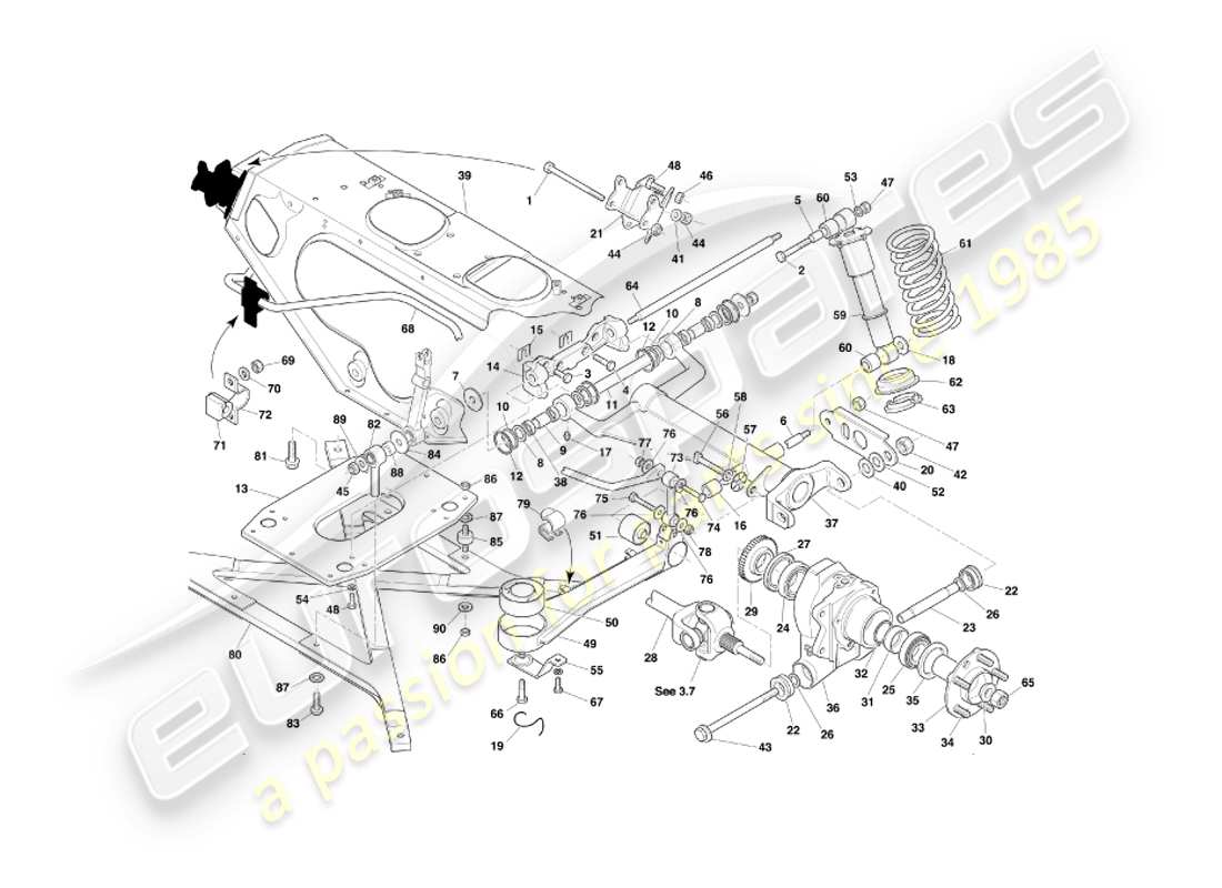 aston martin db7 vantage (2001) diagrama de piezas de la suspensión trasera