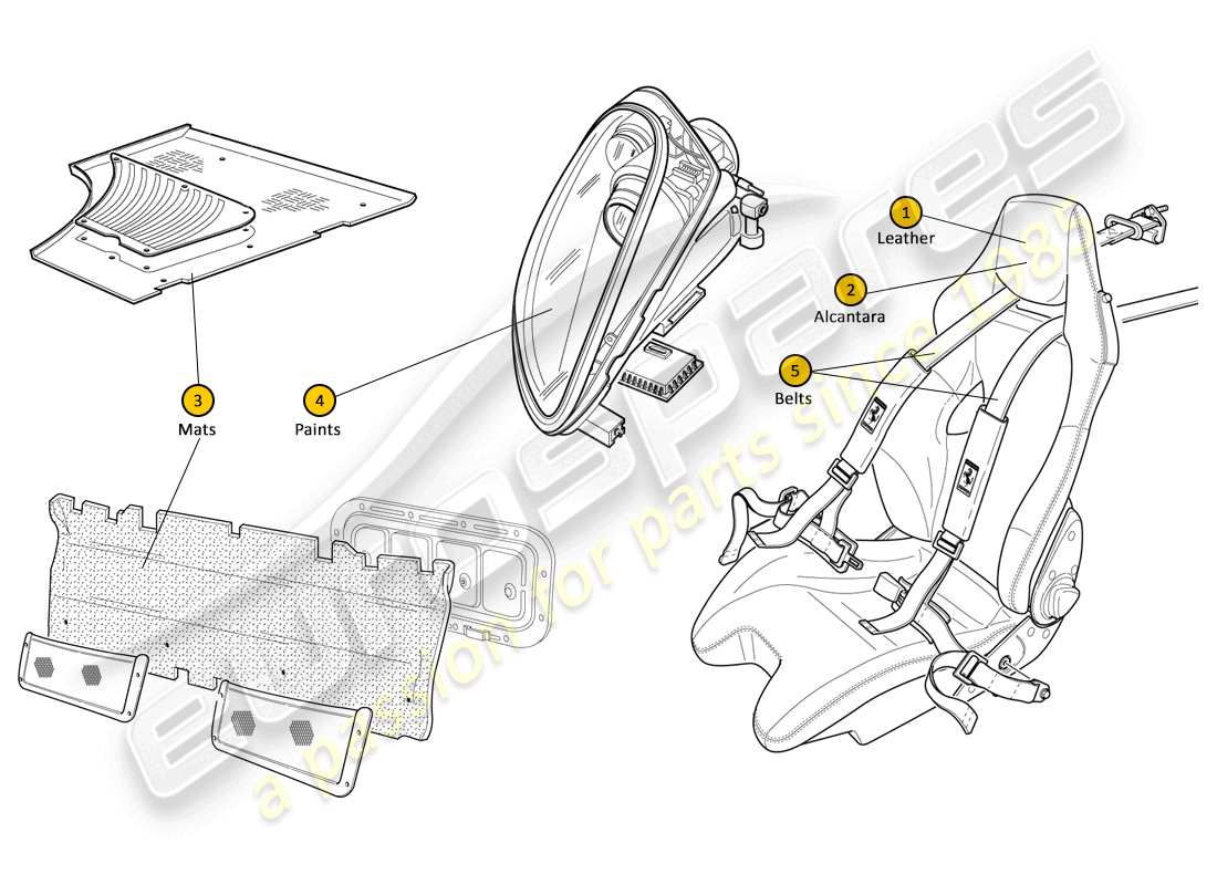 ferrari f430 scuderia spider 16m (europe) códigos de color diagrama de piezas