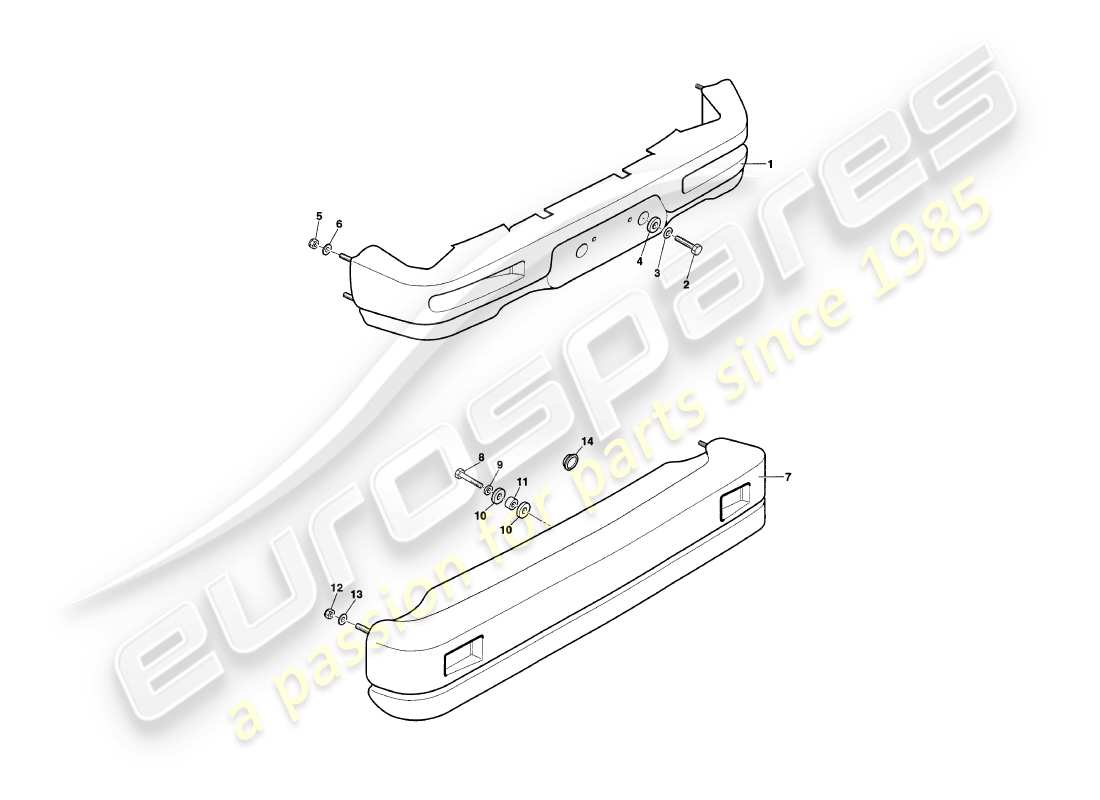 aston martin v8 coupe (2000) diagrama de piezas de parachoques