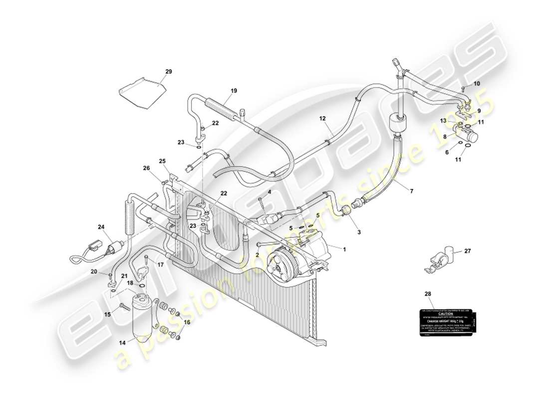 aston martin db7 vantage (2004) diagrama de piezas de instalación del compartimento del motor