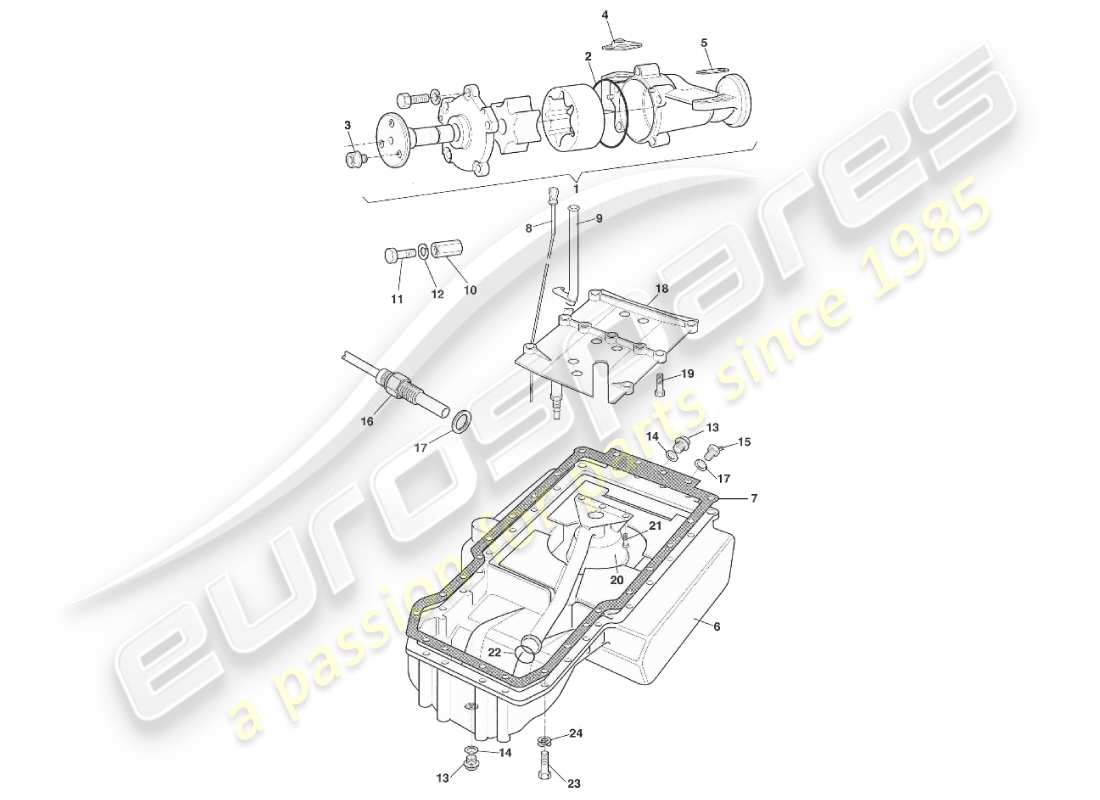 aston martin v8 virage (1999) diagrama de piezas de bomba de aceite y sumidero