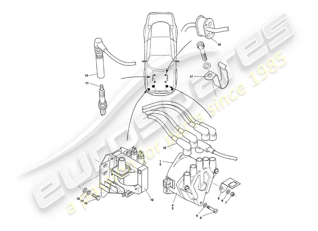 aston martin v8 coupe (1999) componentes eléctricos del motor diagrama de piezas