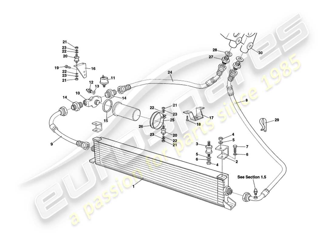 aston martin v8 coupe (1999) diagrama de piezas del sistema de refrigeración de aceite