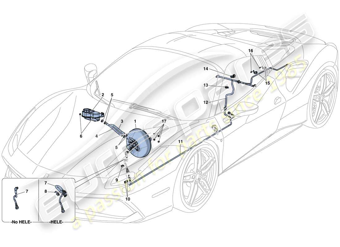ferrari 488 spider (rhd) sistema de servofreno diagrama de piezas