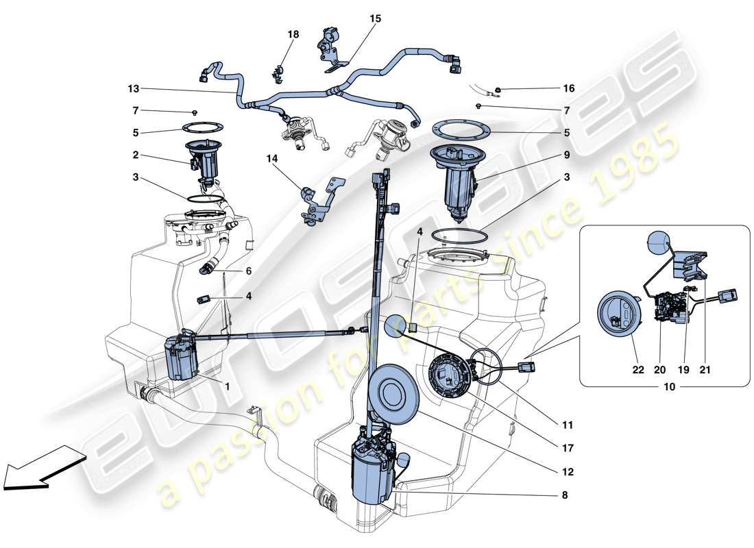 ferrari 458 speciale aperta (usa) bombas y tubos del sistema de combustible diagrama de piezas