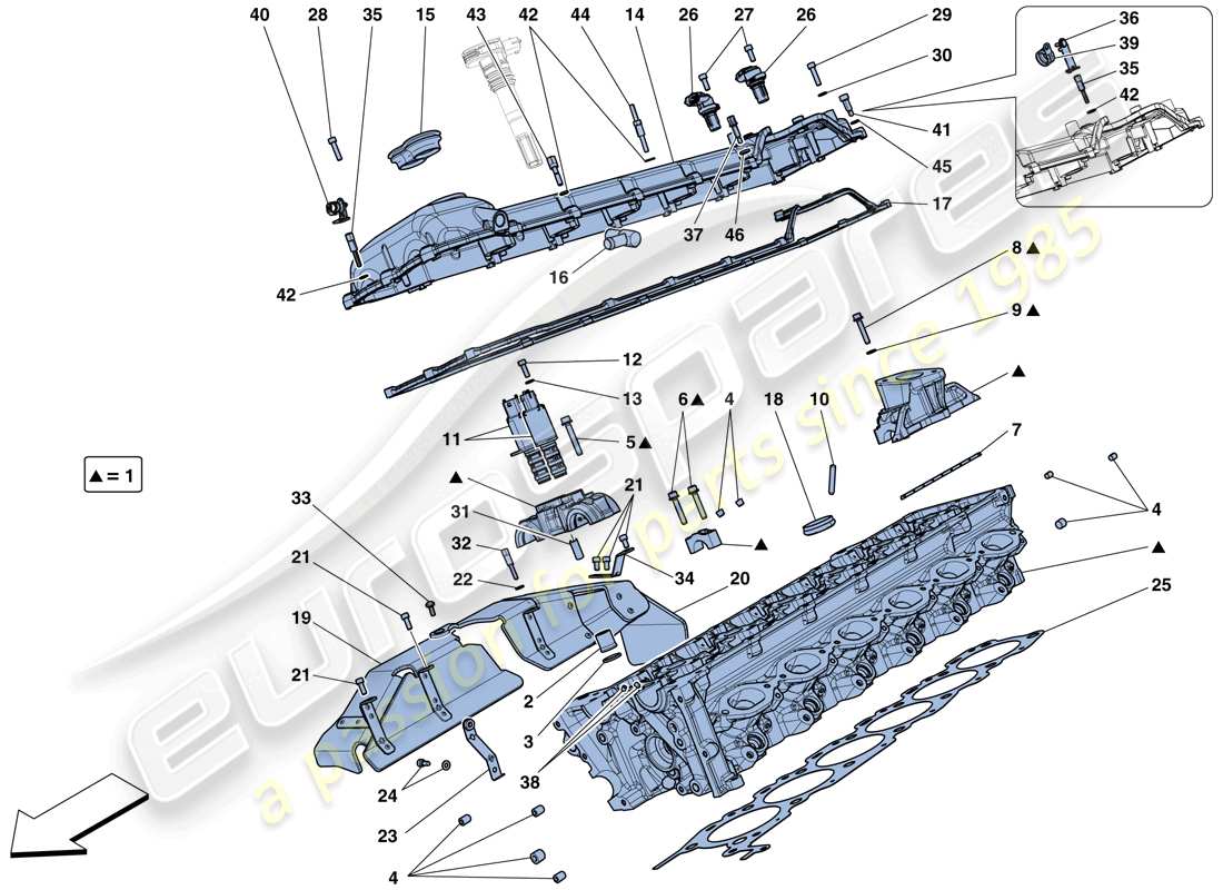 ferrari f12 tdf (usa) diagrama de piezas de la culata del lado derecho