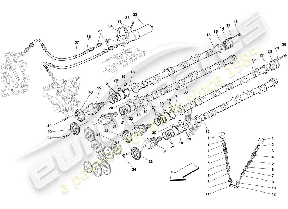 maserati mc12 sincronización: taqués y ejes diagrama de piezas