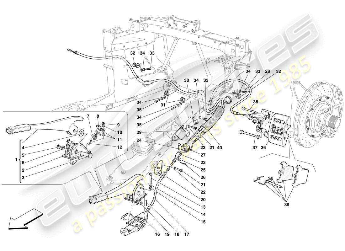 maserati mc12 control y pinza del freno de mano diagrama de piezas