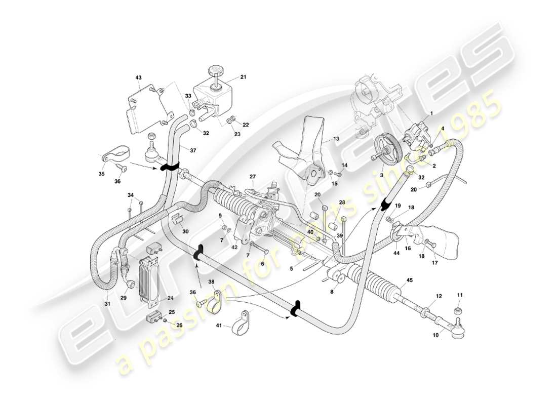 aston martin db7 vantage (2001) diagrama de piezas de la dirección asistida