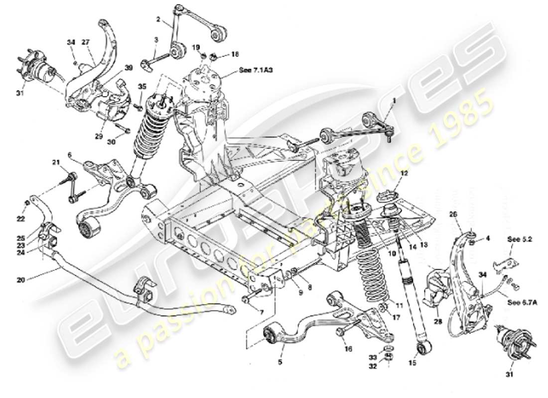 aston martin vanquish (2001) suspensión delantera diagrama de piezas