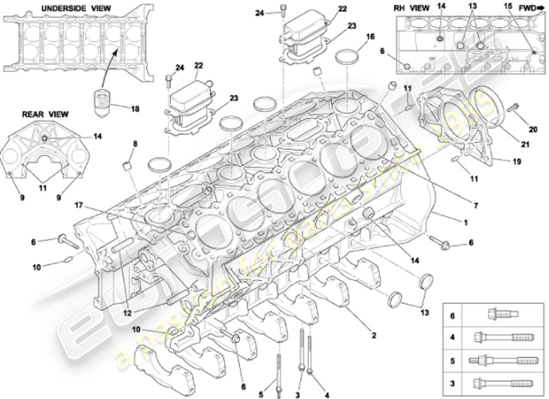 aston martin vanquish (2001) bloque cilíndrico diagrama de piezas