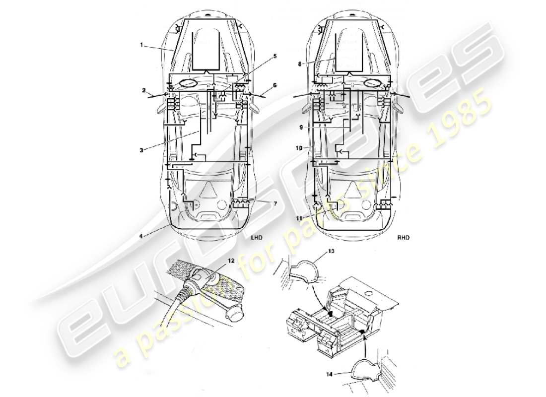 aston martin vanquish (2001) diagrama de piezas de arneses