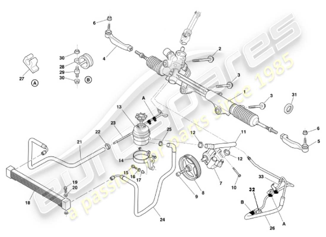 aston martin vanquish (2001) dirección asistida diagrama de piezas