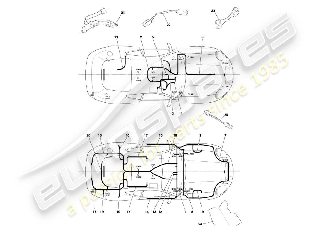 aston martin db7 vantage (2002) diagrama de piezas de arneses