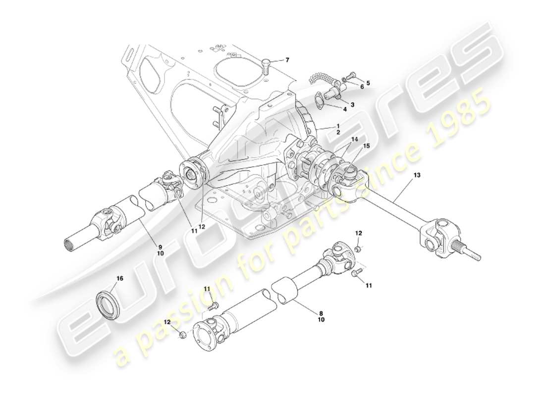 aston martin db7 vantage (2003) diagrama de piezas de unidad hipoide, ejes de transmisión y hélice