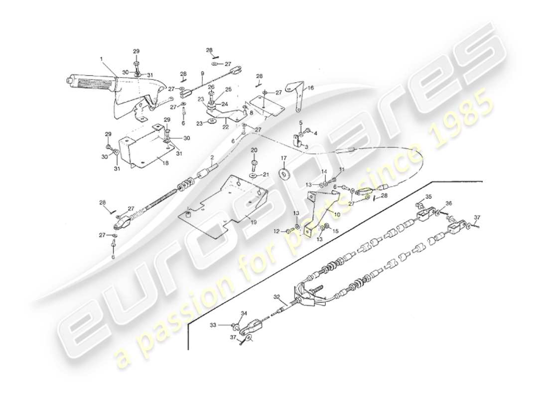 aston martin v8 virage (1999) diagrama de piezas del freno de mano