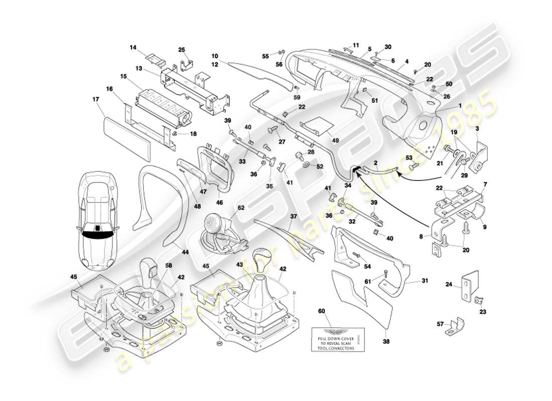 aston martin db7 vantage (2002) diagrama de piezas de fascia y molduras