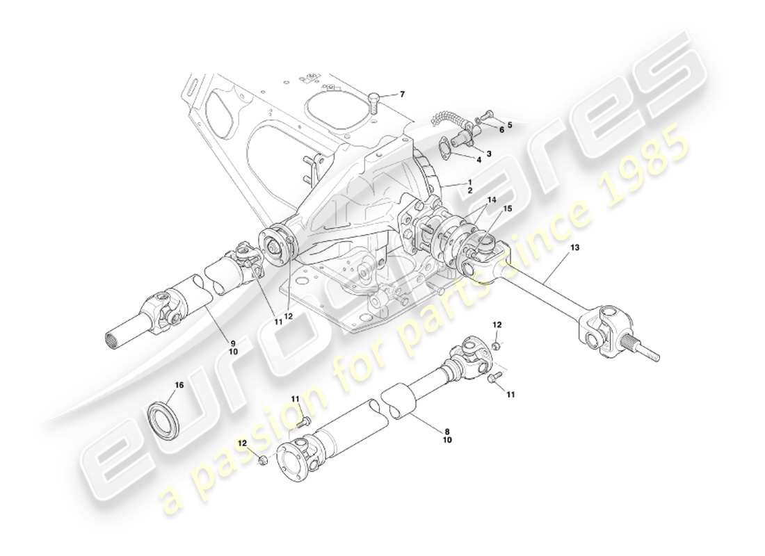 aston martin db7 vantage (2004) diagrama de piezas de unidad hipoide, ejes de transmisión y hélice