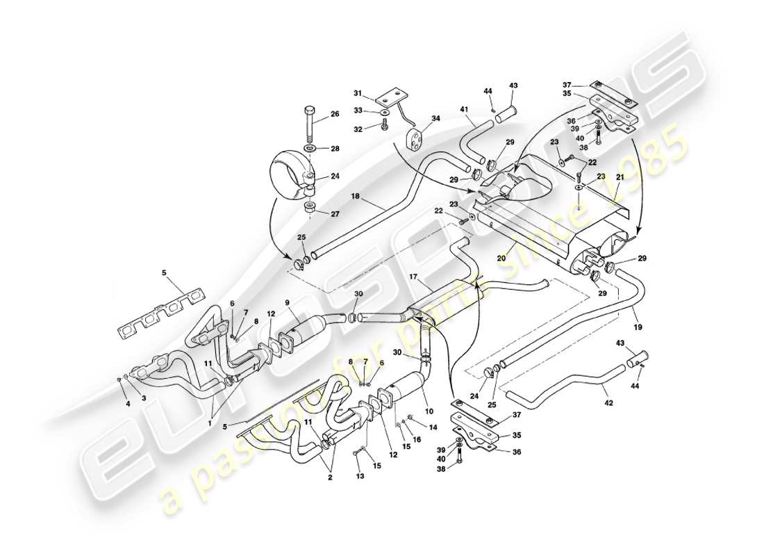 aston martin v8 coupe (2000) sistema de escape diagrama de piezas