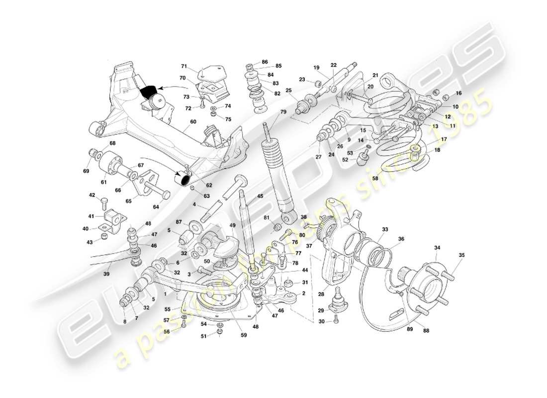 aston martin db7 vantage (2001) diagrama de piezas de la suspensión delantera