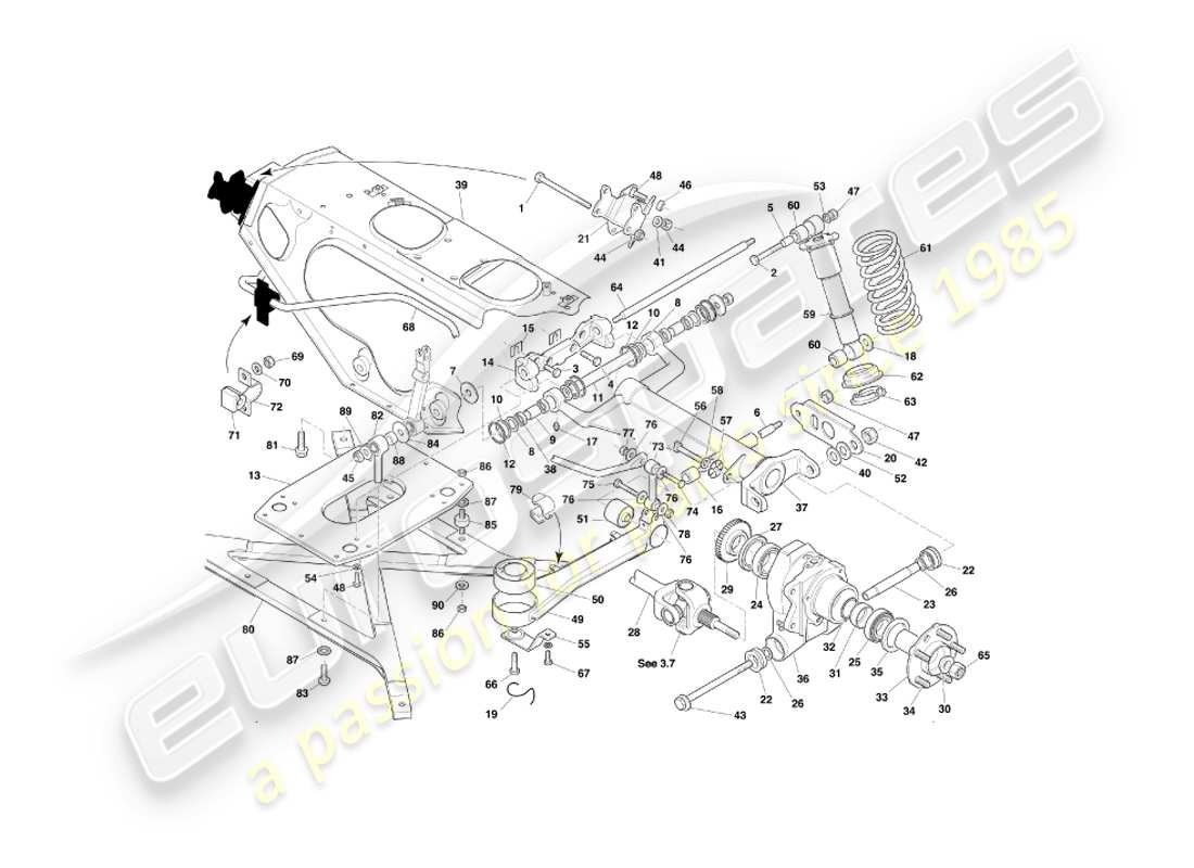 aston martin db7 vantage (2000) diagrama de piezas de la suspensión trasera