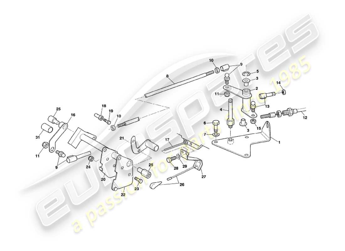 aston martin v8 coupe (2000) diagrama de piezas de controles y varillaje del acelerador