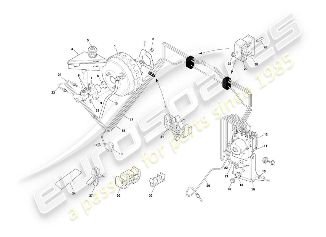 aston martin db7 vantage (2001) refuerzo de freno y modulador diagrama de piezas