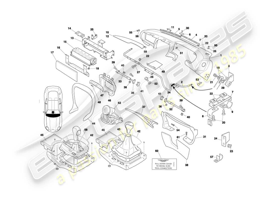 aston martin db7 vantage (2004) diagrama de piezas de fascia y molduras
