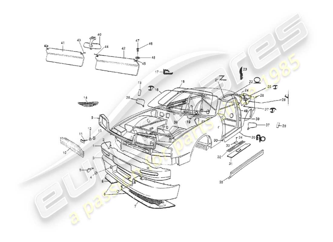 aston martin v8 virage (1999) cuerpo, delantero diagrama de piezas