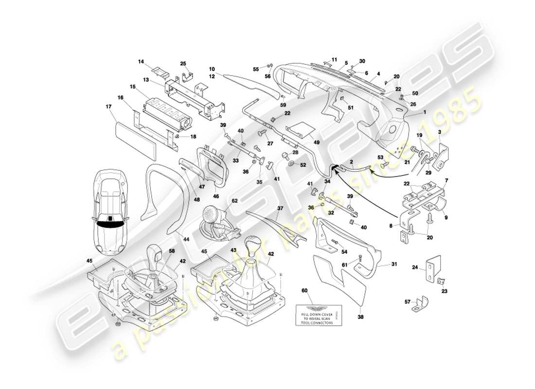 aston martin db7 vantage (2001) diagrama de piezas de fascia y molduras