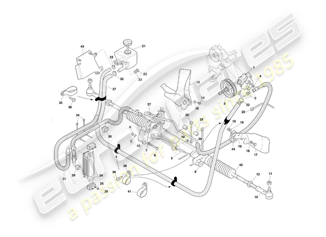 aston martin db7 vantage (2000) diagrama de piezas de la dirección asistida