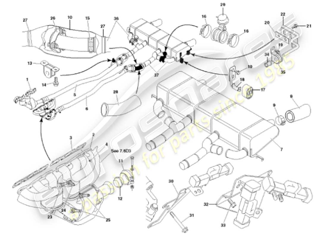aston martin vanquish (2001) sistema de escape diagrama de piezas