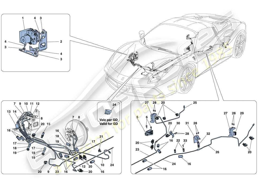 ferrari 488 spider (rhd) brake system diagrama de piezas