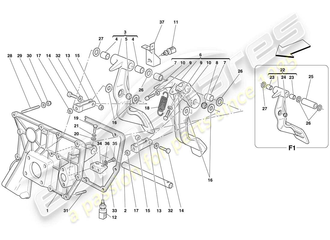 ferrari f430 spider (rhd) diagrama de piezas del tablero de pedales