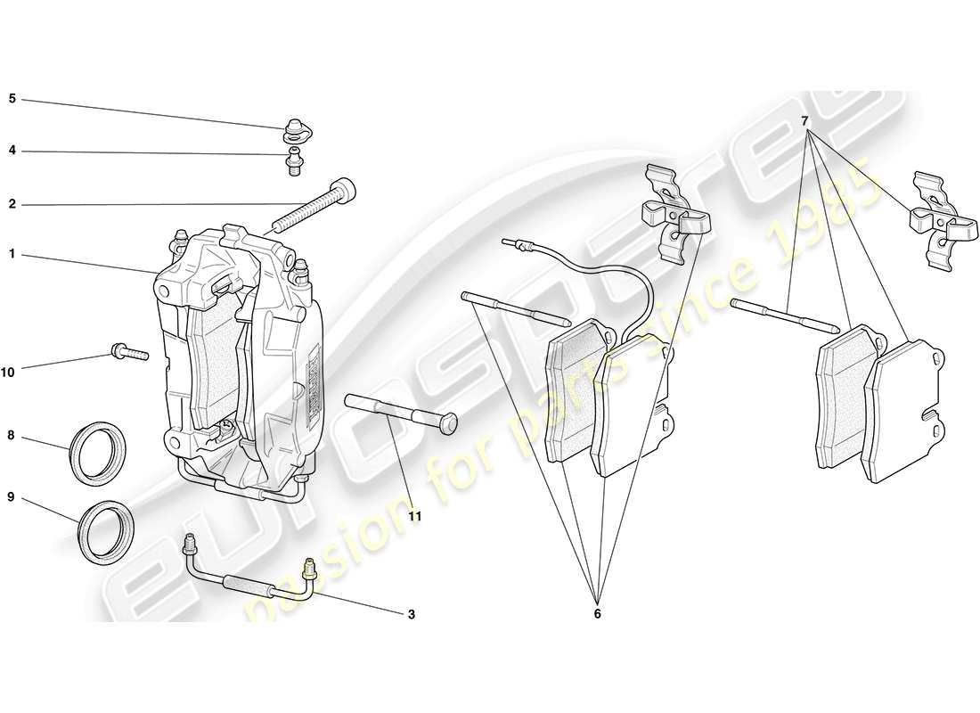 ferrari f430 coupe (rhd) pinzas de freno delantero y trasero diagrama de piezas