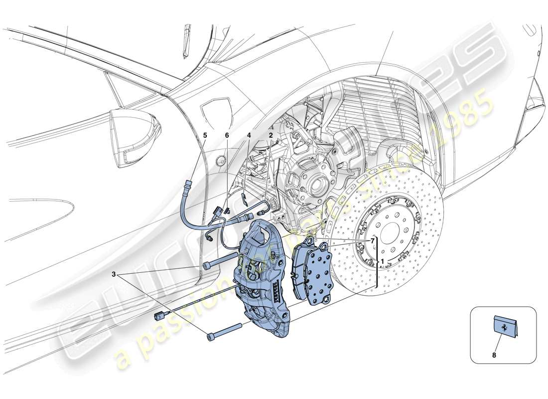 ferrari 488 spider (rhd) pinzas de freno delantero diagrama de piezas