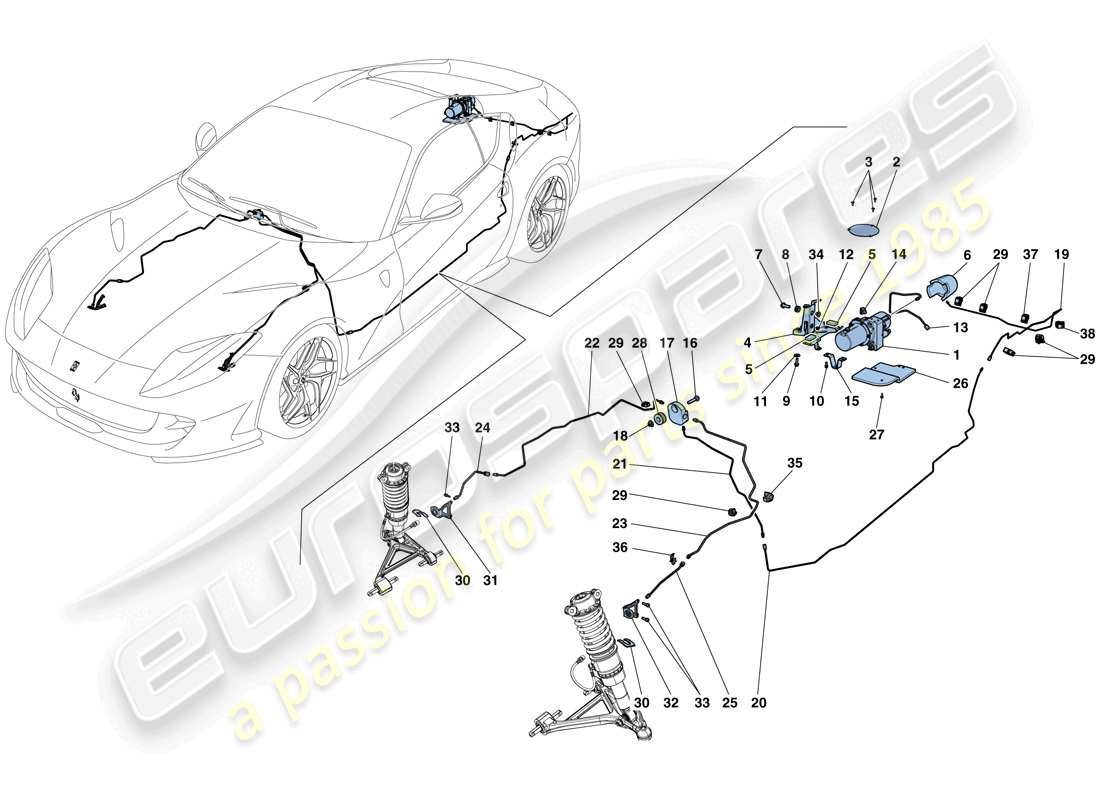 ferrari 812 superfast (usa) diagrama de piezas del sistema de elevación de vehículos