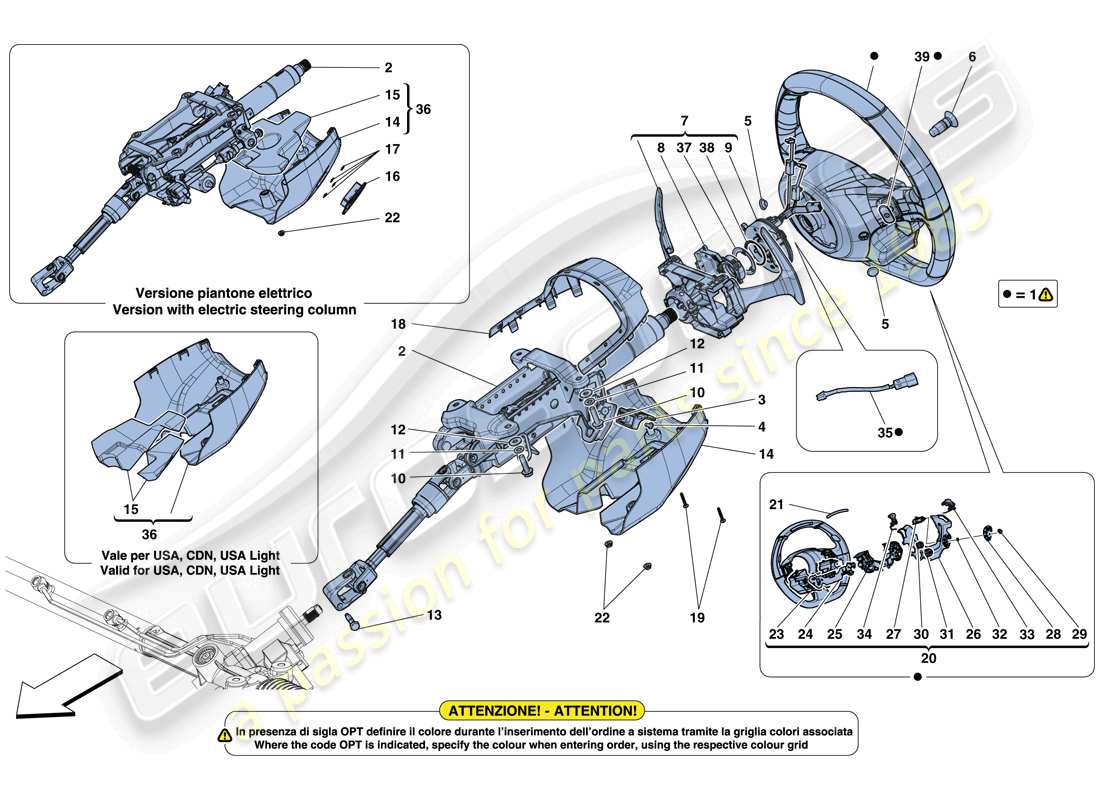 ferrari 488 spider (rhd) control de dirección diagrama de piezas