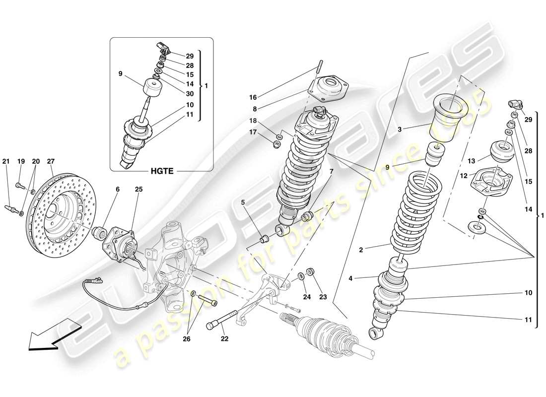 ferrari 599 gtb fiorano (europe) suspensión trasera - amortiguador y disco de freno diagrama de piezas